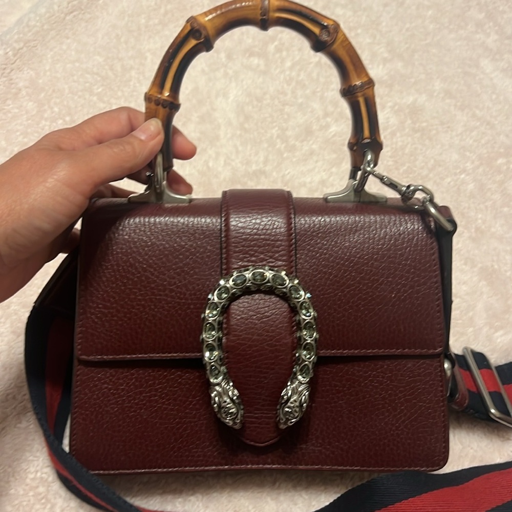 Gucci GG bamboo handle bag mini burgundy Dyno